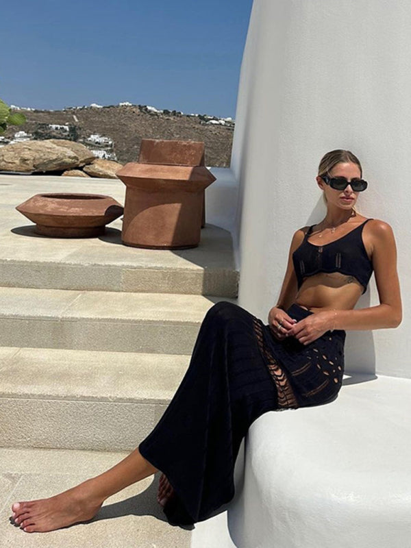 Heidi-Mode | Einfarbig Sexy Strick Hohl Bikini Badeanzug Überwurf Sonnenschutz Kleidung Strandanzug