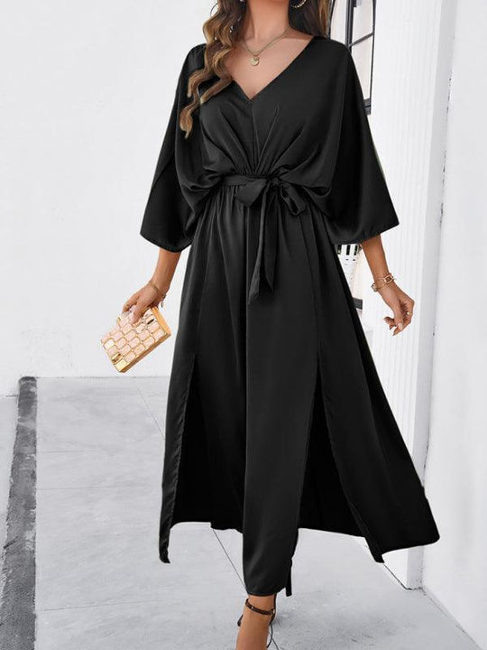 Heidi-Mode | Damen Elegantes V-Ausschnitt Lockere Kleid