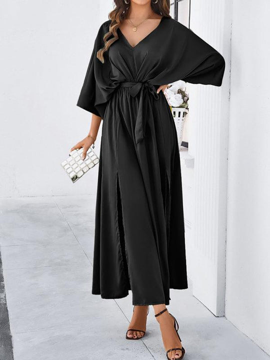Heidi-Mode | Damen Elegantes V-Ausschnitt Lockere Kleid