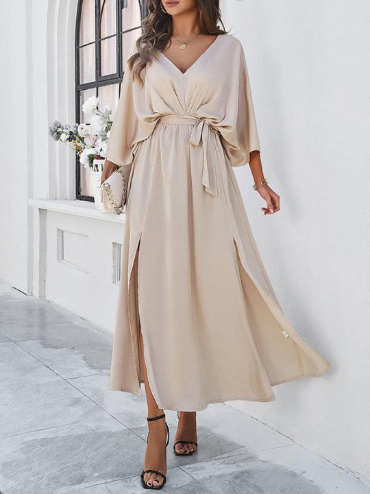 Heidi-Mode | Damen Elegantes V-Ausschnitt Lockere Kleid