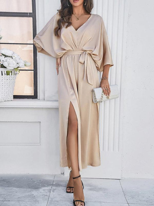 Heidi-Mode | Damen Elegantes V-Ausschnitt Lockere Kleid