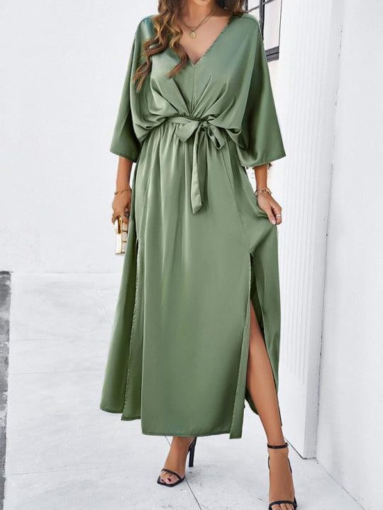 Heidi-Mode | Damen Elegantes V-Ausschnitt Lockere Kleid