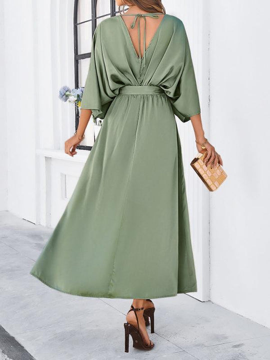 Heidi-Mode | Damen Elegantes V-Ausschnitt Lockere Kleid
