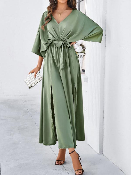 Heidi-Mode | Damen Elegantes V-Ausschnitt Lockere Kleid