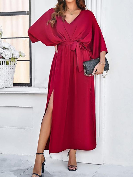 Heidi-Mode | Damen Elegantes V-Ausschnitt Lockere Kleid