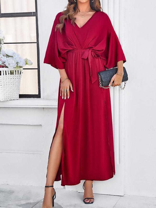 Heidi-Mode | Damen Elegantes V-Ausschnitt Lockere Kleid
