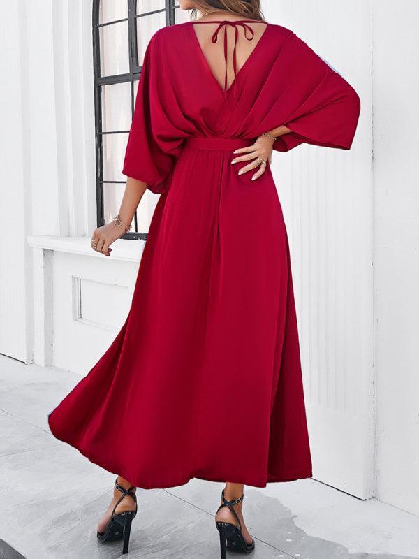 Heidi-Mode | Damen Elegantes V-Ausschnitt Lockere Kleid