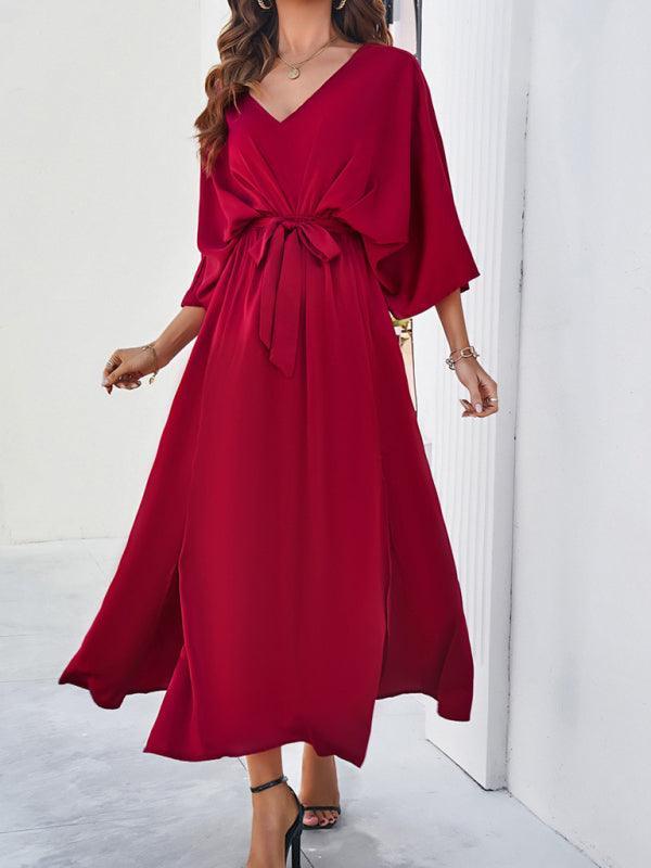 Heidi-Mode | Damen Elegantes V-Ausschnitt Lockere Kleid