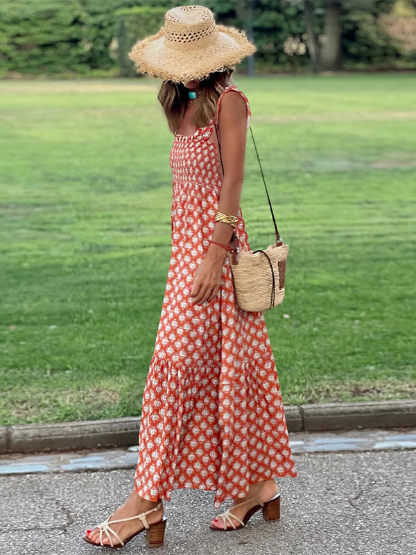 Boheemse mouwloze maxi jurk