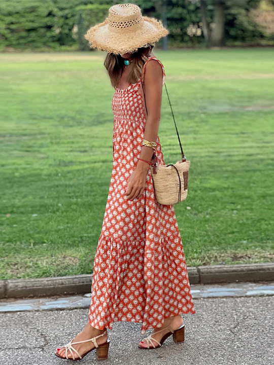 Boheemse mouwloze maxi jurk