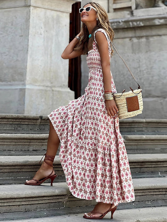 Boheemse mouwloze maxi jurk