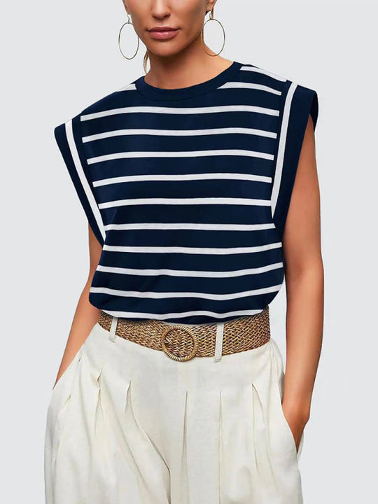 Heidi-Mode | Neues Rundhals lockeres Kurzarm-T-Shirt gestreiftes Oberteil