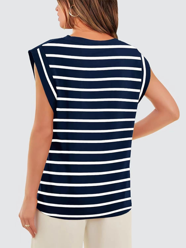 Heidi-Mode | Neues Rundhals lockeres Kurzarm-T-Shirt gestreiftes Oberteil