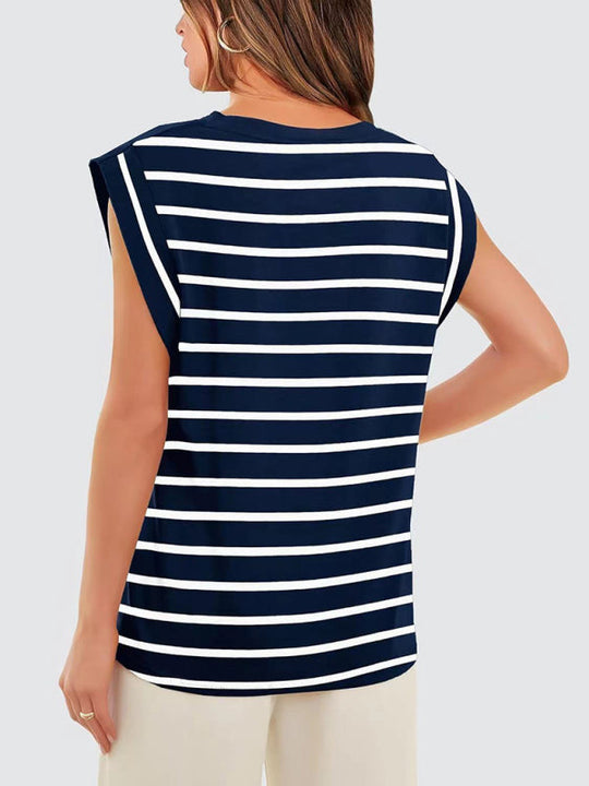 Heidi-Mode | Neues Rundhals lockeres Kurzarm-T-Shirt gestreiftes Oberteil