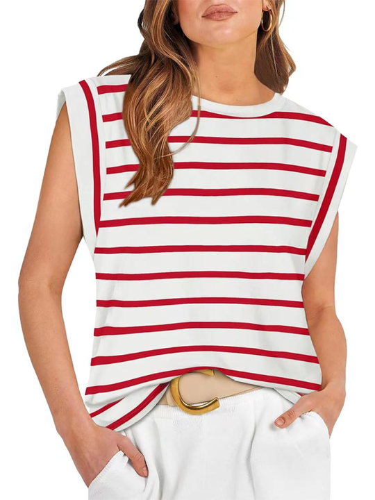 Heidi-Mode | Neues Rundhals lockeres Kurzarm-T-Shirt gestreiftes Oberteil