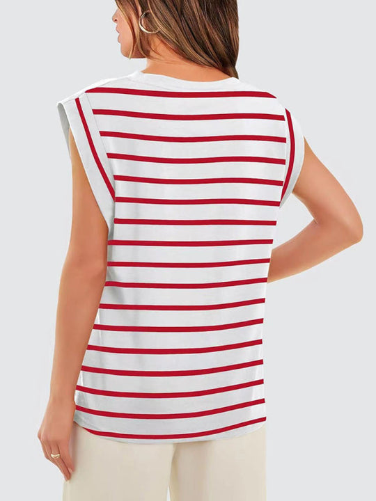 Heidi-Mode | Neues Rundhals lockeres Kurzarm-T-Shirt gestreiftes Oberteil