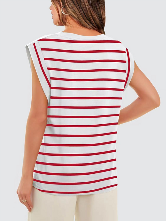 Heidi-Mode | Neues Rundhals lockeres Kurzarm-T-Shirt gestreiftes Oberteil
