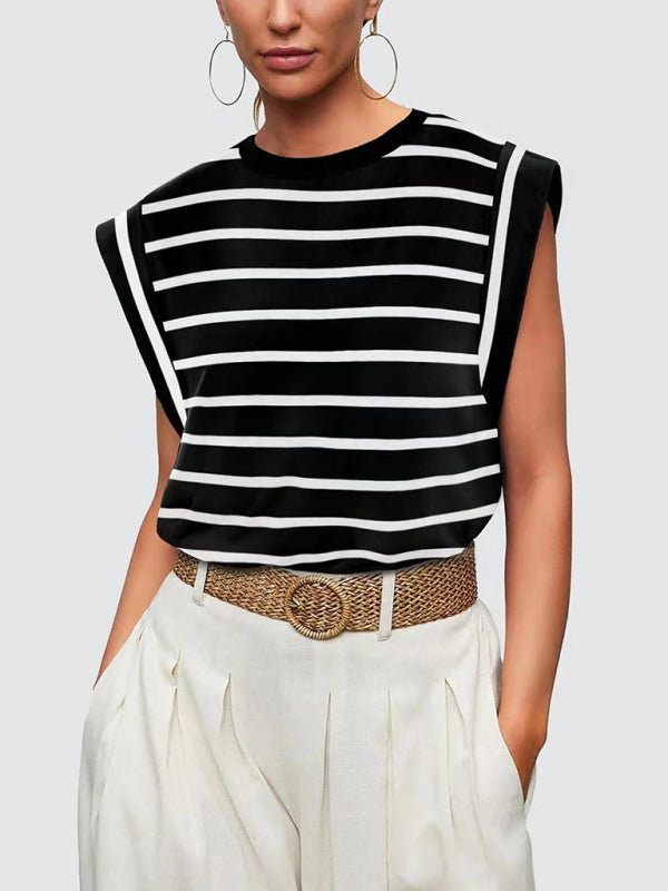 Heidi-Mode | Neues Rundhals lockeres Kurzarm-T-Shirt gestreiftes Oberteil