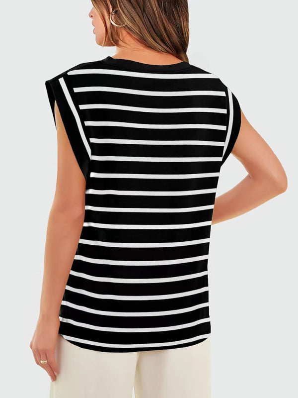 Heidi-Mode | Neues Rundhals lockeres Kurzarm-T-Shirt gestreiftes Oberteil