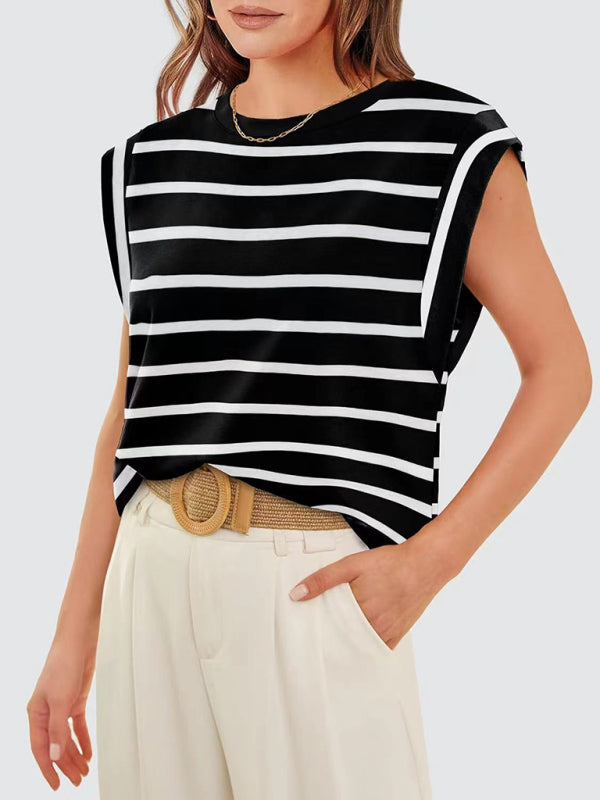 Heidi-Mode | Neues Rundhals lockeres Kurzarm-T-Shirt gestreiftes Oberteil