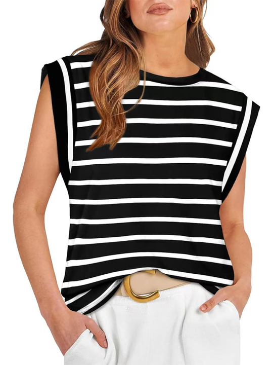 Heidi-Mode | Neues Rundhals lockeres Kurzarm-T-Shirt gestreiftes Oberteil