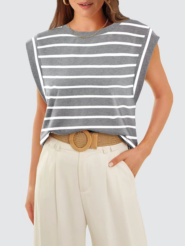 Heidi-Mode | Neues Rundhals lockeres Kurzarm-T-Shirt gestreiftes Oberteil