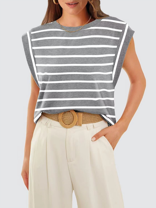 Heidi-Mode | Neues Rundhals lockeres Kurzarm-T-Shirt gestreiftes Oberteil