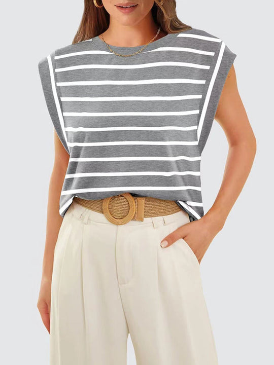 Heidi-Mode | Neues Rundhals lockeres Kurzarm-T-Shirt gestreiftes Oberteil