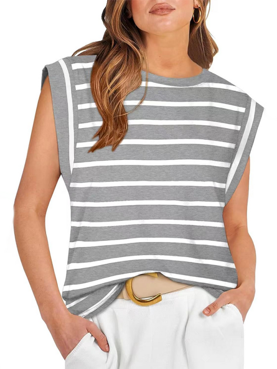 Heidi-Mode | Neues Rundhals lockeres Kurzarm-T-Shirt gestreiftes Oberteil