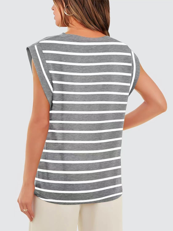 Heidi-Mode | Neues Rundhals lockeres Kurzarm-T-Shirt gestreiftes Oberteil