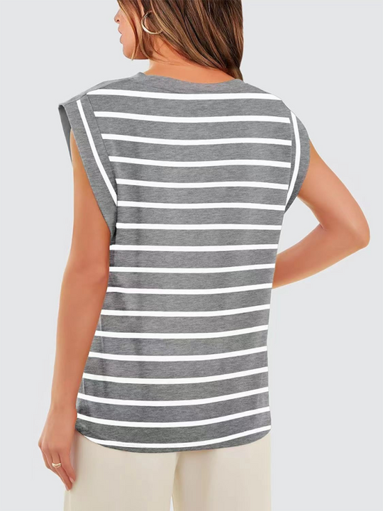 Heidi-Mode | Neues Rundhals lockeres Kurzarm-T-Shirt gestreiftes Oberteil