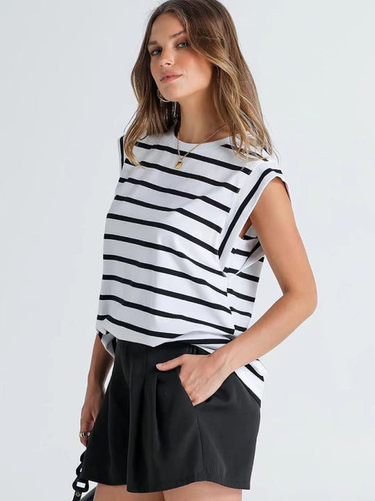 Heidi-Mode | Neues Rundhals lockeres Kurzarm-T-Shirt gestreiftes Oberteil