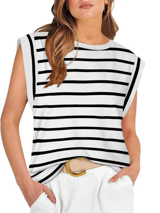 Heidi-Mode | Neues Rundhals lockeres Kurzarm-T-Shirt gestreiftes Oberteil