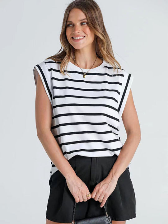 Heidi-Mode | Neues Rundhals lockeres Kurzarm-T-Shirt gestreiftes Oberteil