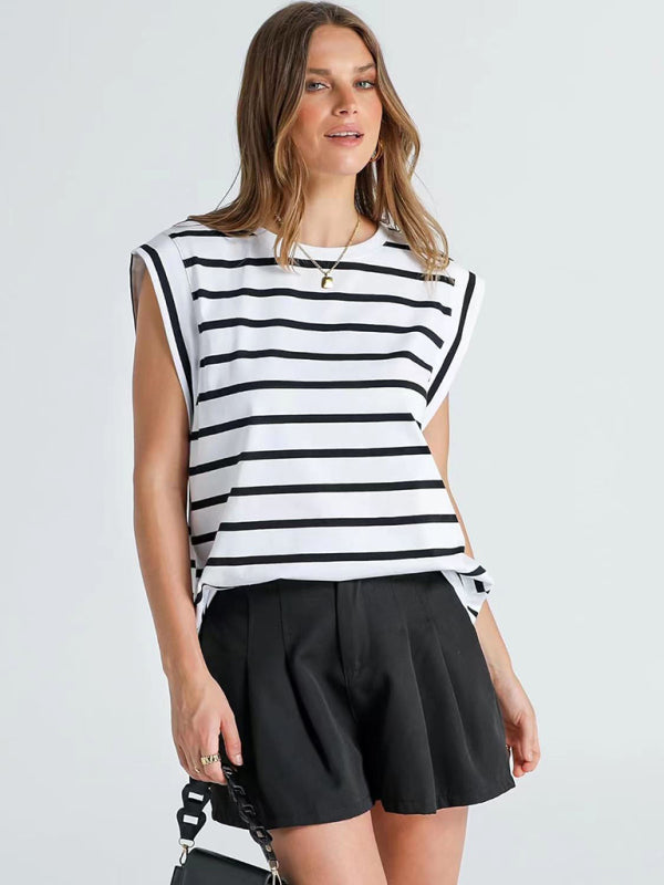 Heidi-Mode | Neues Rundhals lockeres Kurzarm-T-Shirt gestreiftes Oberteil