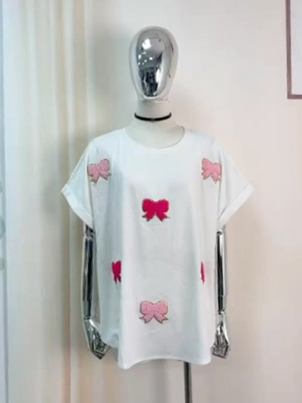 Heidi-Mode | Lässig Sommer Pailletten Rugby Rundhals Pullover T-Shirt Kurzarm Top