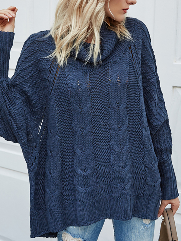 Heidi-Mode | Modischer lässiger Bat Sleeve lockerer Damen Rollkragenpullover