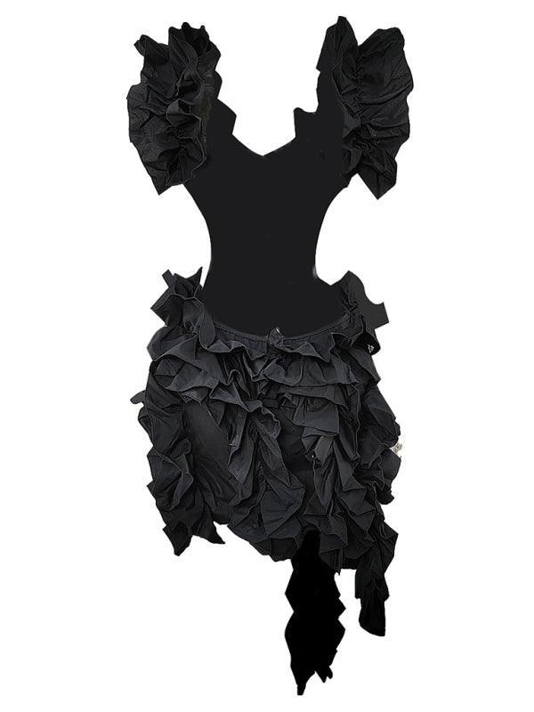 Heidi-Mode | Damen Ärmelloses Faltenfreies Rückenausschnitt Minikleid Curling Sexy Kleid