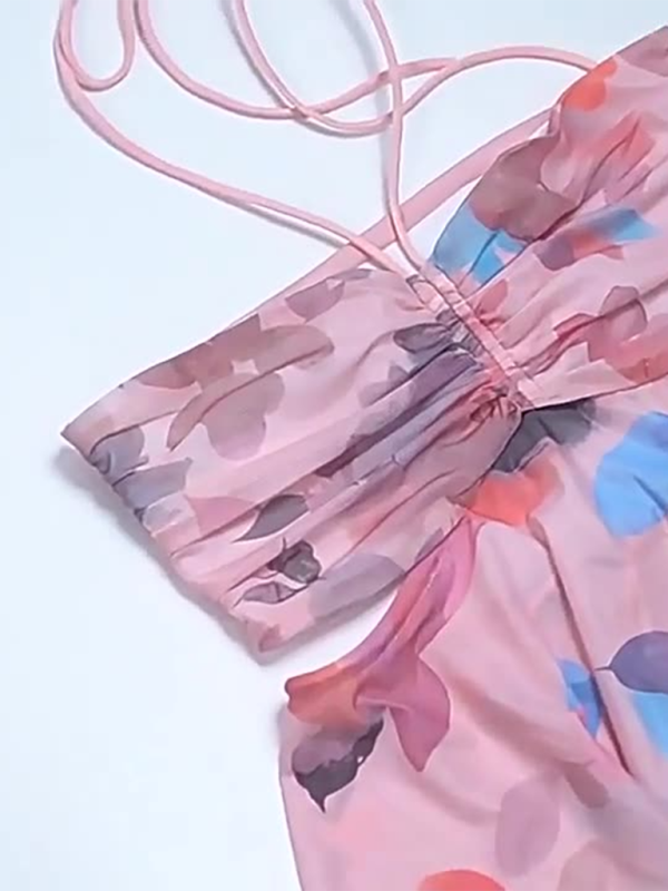 Heidi-Mode | Damen neue Farbzusammenstellung plissierte Mode Druck Halterhals Tube Top