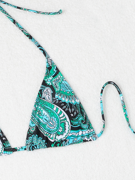 Heidi-Mode | Cashew-Blütenprint Schnürbikini Sexy Zweiteiler Badeanzug Vierteiliger Satz