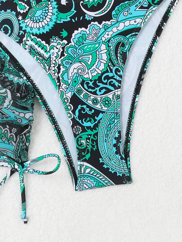 Heidi-Mode | Cashew-Blütenprint Schnürbikini Sexy Zweiteiler Badeanzug Vierteiliger Satz