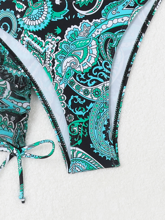 Heidi-Mode | Cashew-Blütenprint Schnürbikini Sexy Zweiteiler Badeanzug Vierteiliger Satz