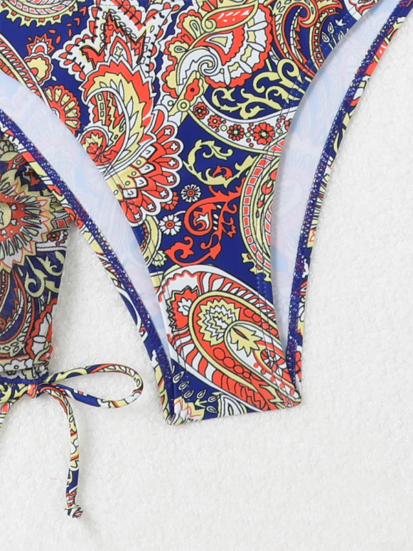 Heidi-Mode | Cashew-Blütenprint Schnürbikini Sexy Zweiteiler Badeanzug Vierteiliger Satz