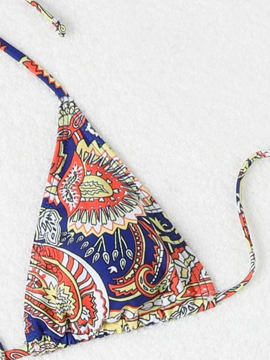 Heidi-Mode | Cashew-Blütenprint Schnürbikini Sexy Zweiteiler Badeanzug Vierteiliger Satz