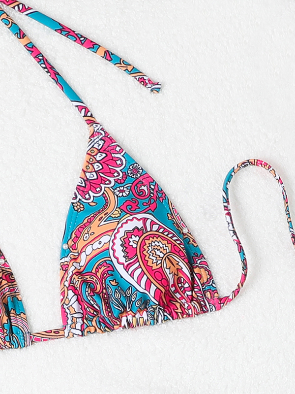 Heidi-Mode | Cashew-Blütenprint Schnürbikini Sexy Zweiteiler Badeanzug Vierteiliger Satz