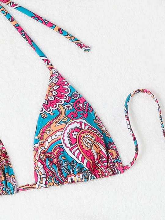 Heidi-Mode | Cashew-Blütenprint Schnürbikini Sexy Zweiteiler Badeanzug Vierteiliger Satz