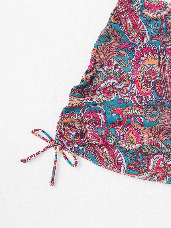 Heidi-Mode | Cashew-Blütenprint Schnürbikini Sexy Zweiteiler Badeanzug Vierteiliger Satz