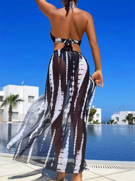 Heidi-Mode | Fashion neuer Stil bedruckt Mesh rückenfreier Bikini dreiteiliger Badeanzug