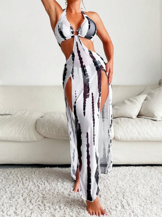 Heidi-Mode | Fashion Neuer Stil Bedruckt Netz Rückenfreies Bikini Dreiteiler Badeanzug