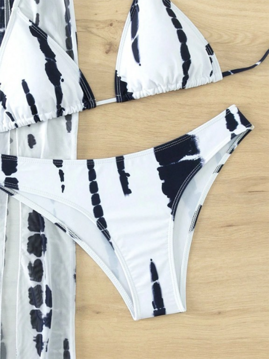Heidi-Mode | Fashion neuer Stil bedruckt Mesh rückenfreier Bikini dreiteiliger Badeanzug